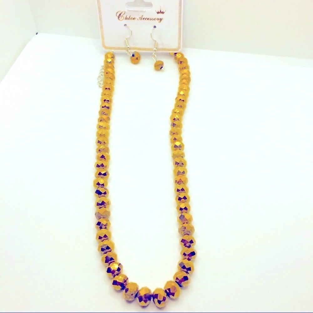 NECKLACE EARRINGS GOLDEN IRIDESCENT GLASS …